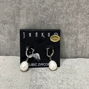 JANKUO Women's Fresh Water Pearl Cubic Zirconia Hoop-Drop Earrings